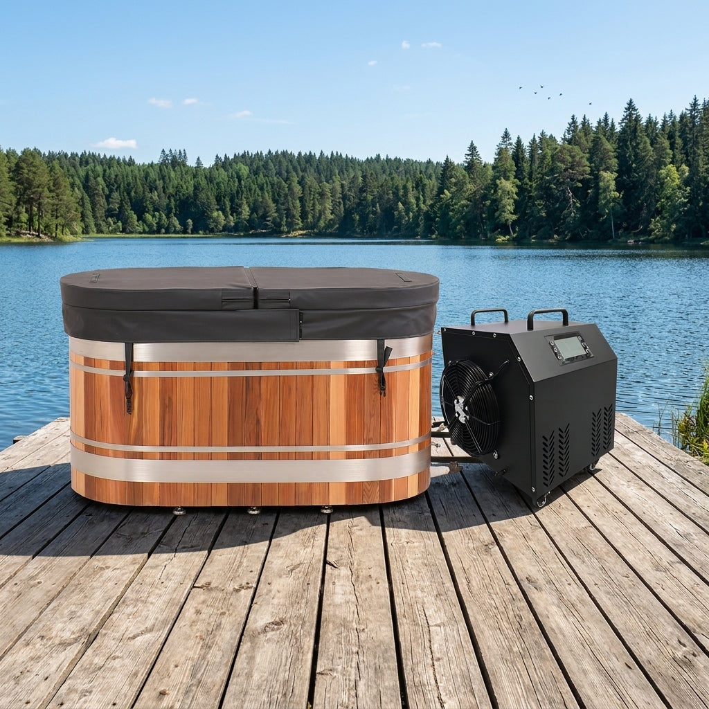 Chateau Celestial U-Shape Red Ergonomic Cold Plunge with Chiller & Cover
