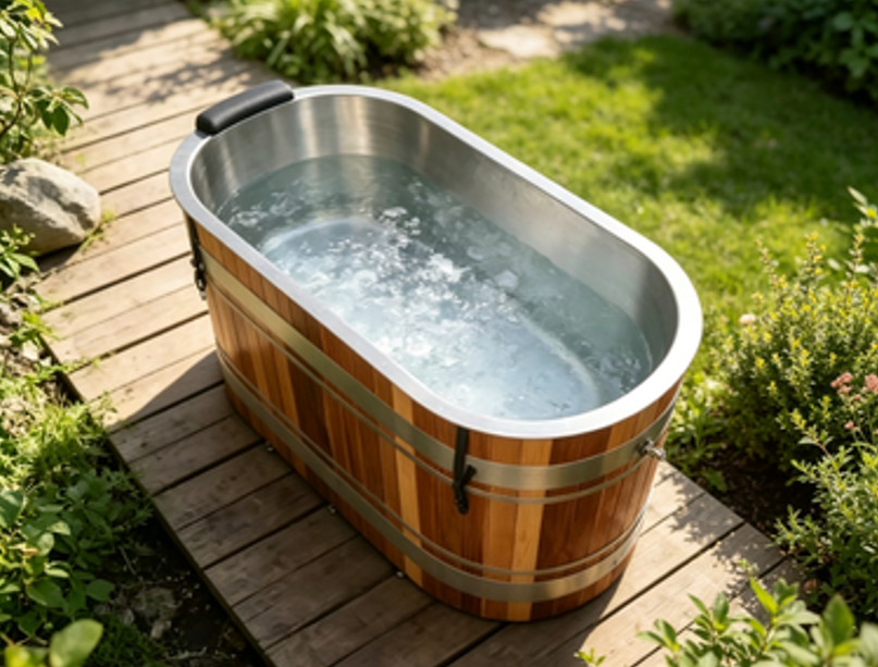 Chateau Celestial U-Shape Red Ergonomic Cold Plunge with Chiller & Cover