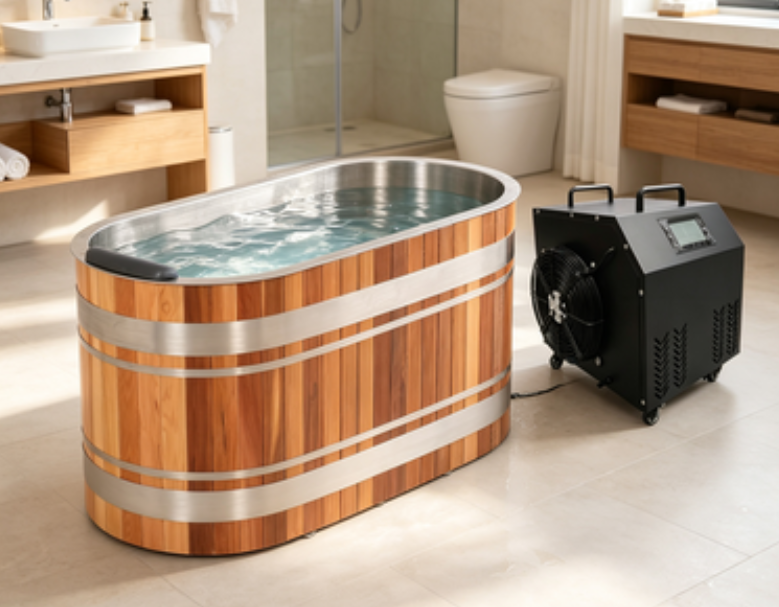 Chateau Celestial U-Shape Red Ergonomic Cold Plunge with Chiller & Cover