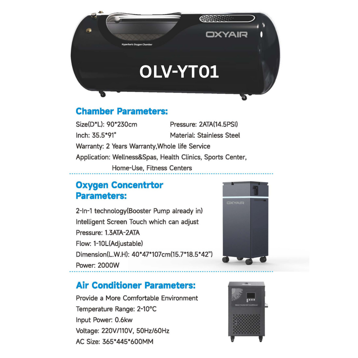OXYAIR OLV-YT01 Stainless Steel Hyperbaric Chamber for Fast Recovery at Home