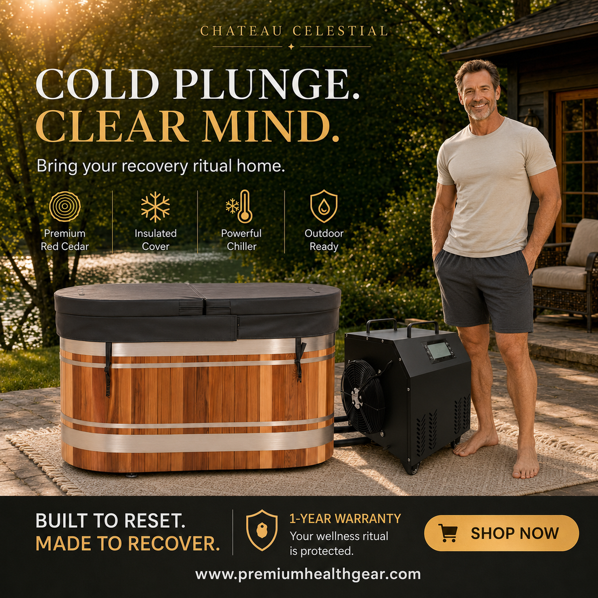 Chateau Celestial U-Shape Red Ergonomic Cold Plunge with Chiller & Cover