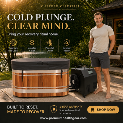 Chateau Celestial U-Shape Red Ergonomic Cold Plunge with Chiller & Cover