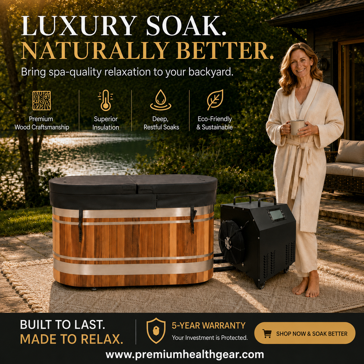 Chateau Celestial U-Shape Red Ergonomic Cold Plunge with Chiller & Cover