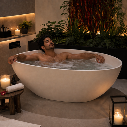 Chateau Celestial™ GD-1004 Luxury Soaking Tub – Matte White Stone Spa Bath