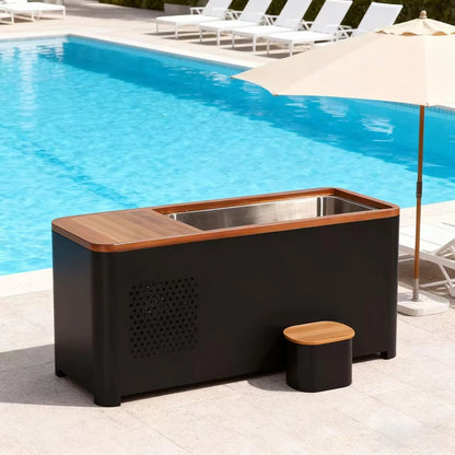 Chateau Celestial Red Cedar Stainless Steel Cold Plunge Tub with 1.5HP Chiller