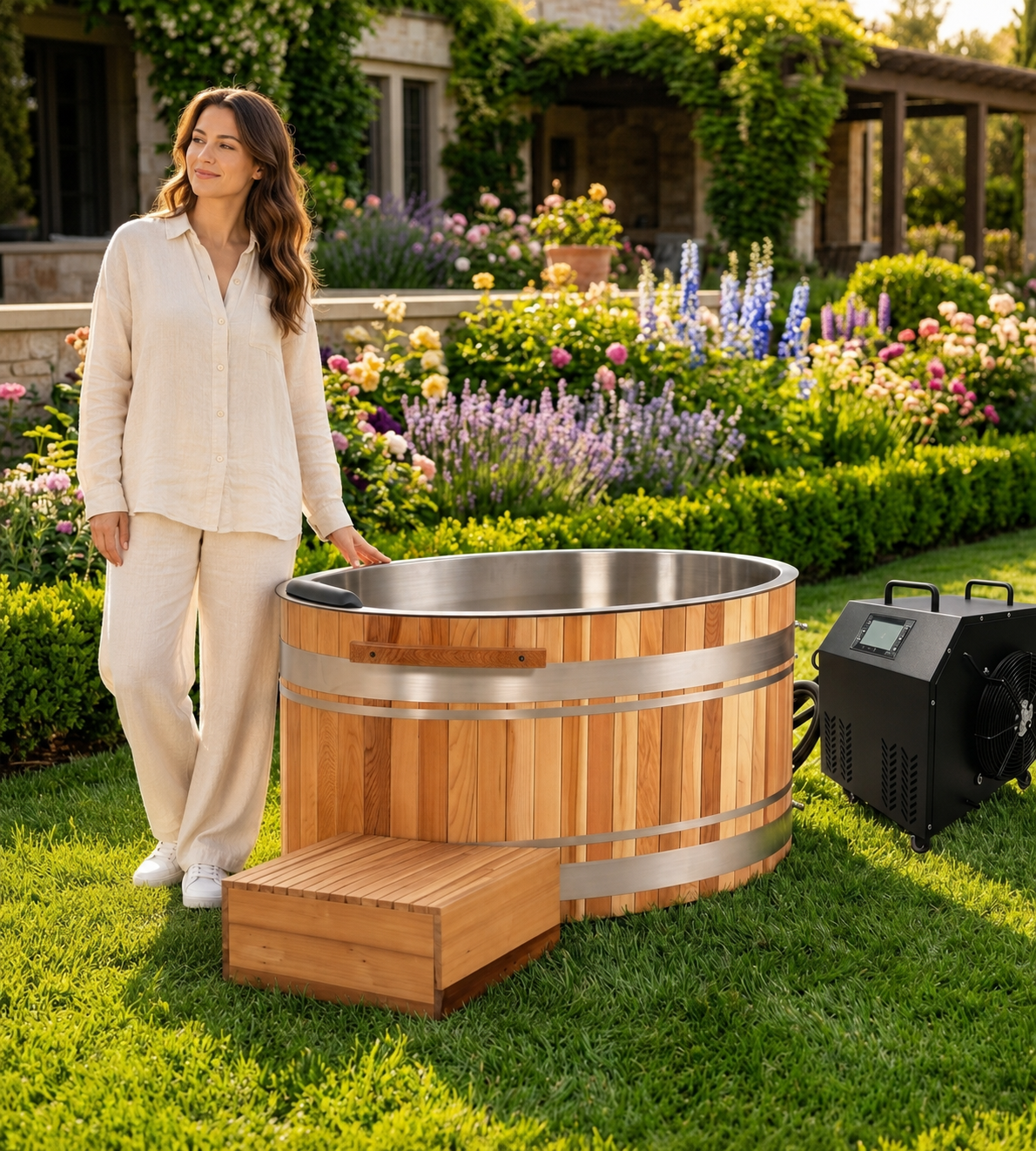 Chateau Celestial Premium Cedar Cold Plunge Tub with 1HP Chiller